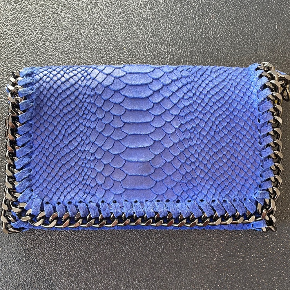 Snakeskin Embossed Blue Leather Purse